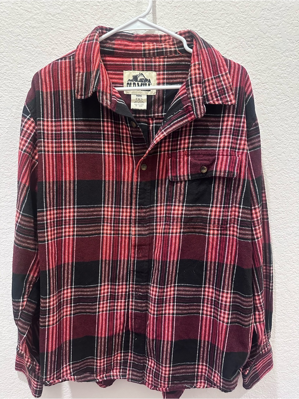 Old Mill Mens XL Flannel Shirt Red Black Plaid Long Sleeve Button Down Cotton